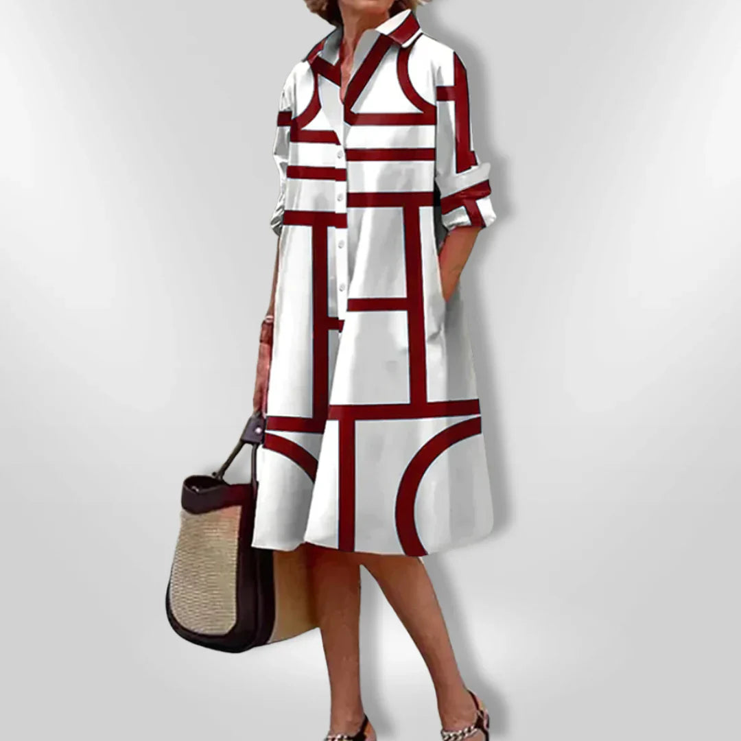 Helena Geometrik Desenli Midi Elbise