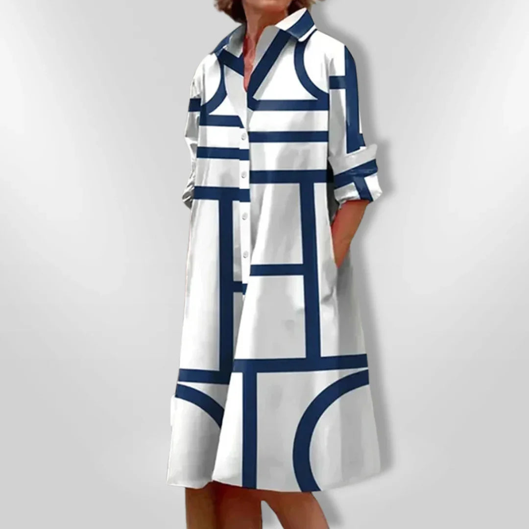 Helena Geometrik Desenli Midi Elbise