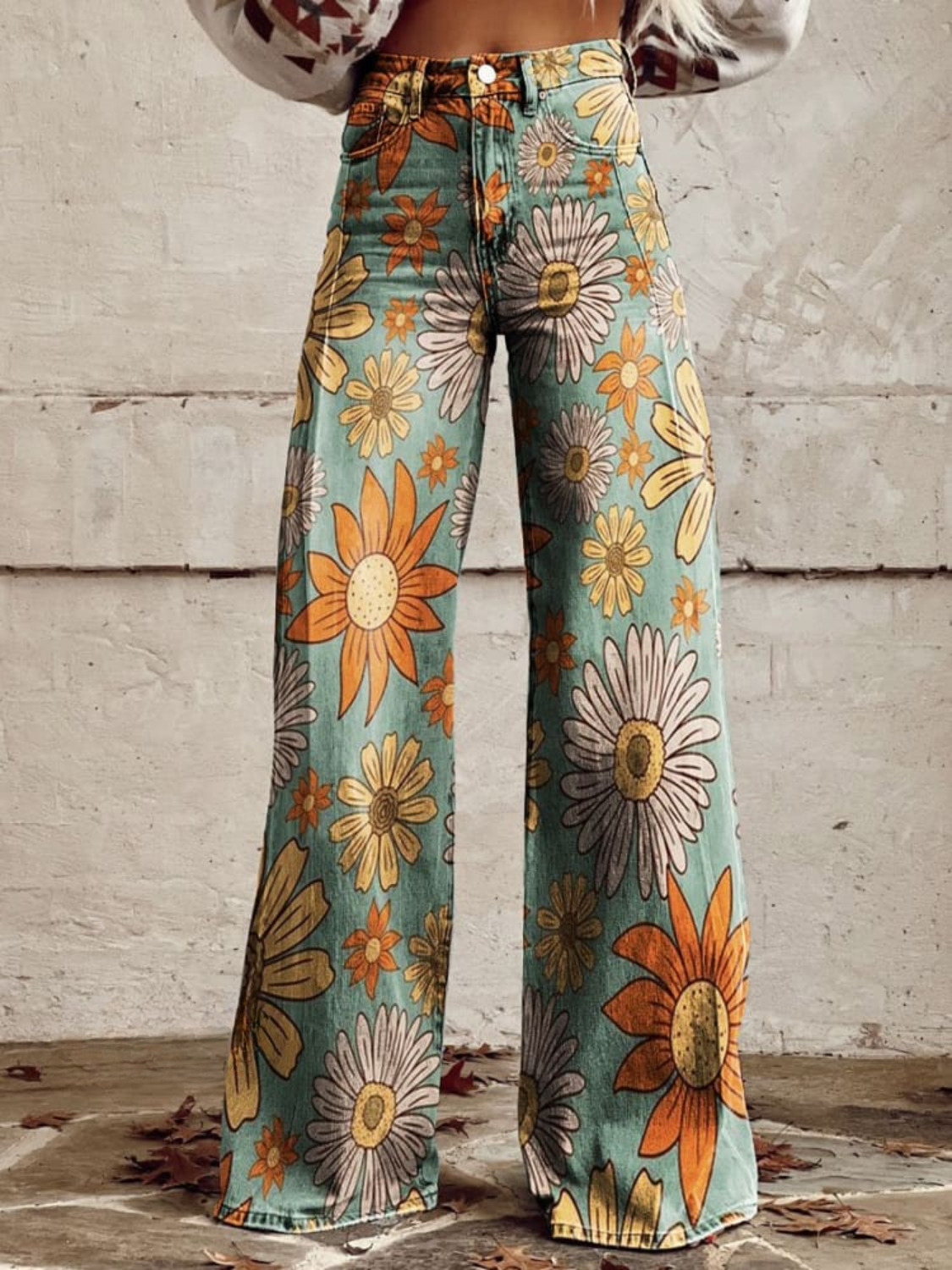 Tania | Vintage Çiçekli Geniş Paça Pantolon