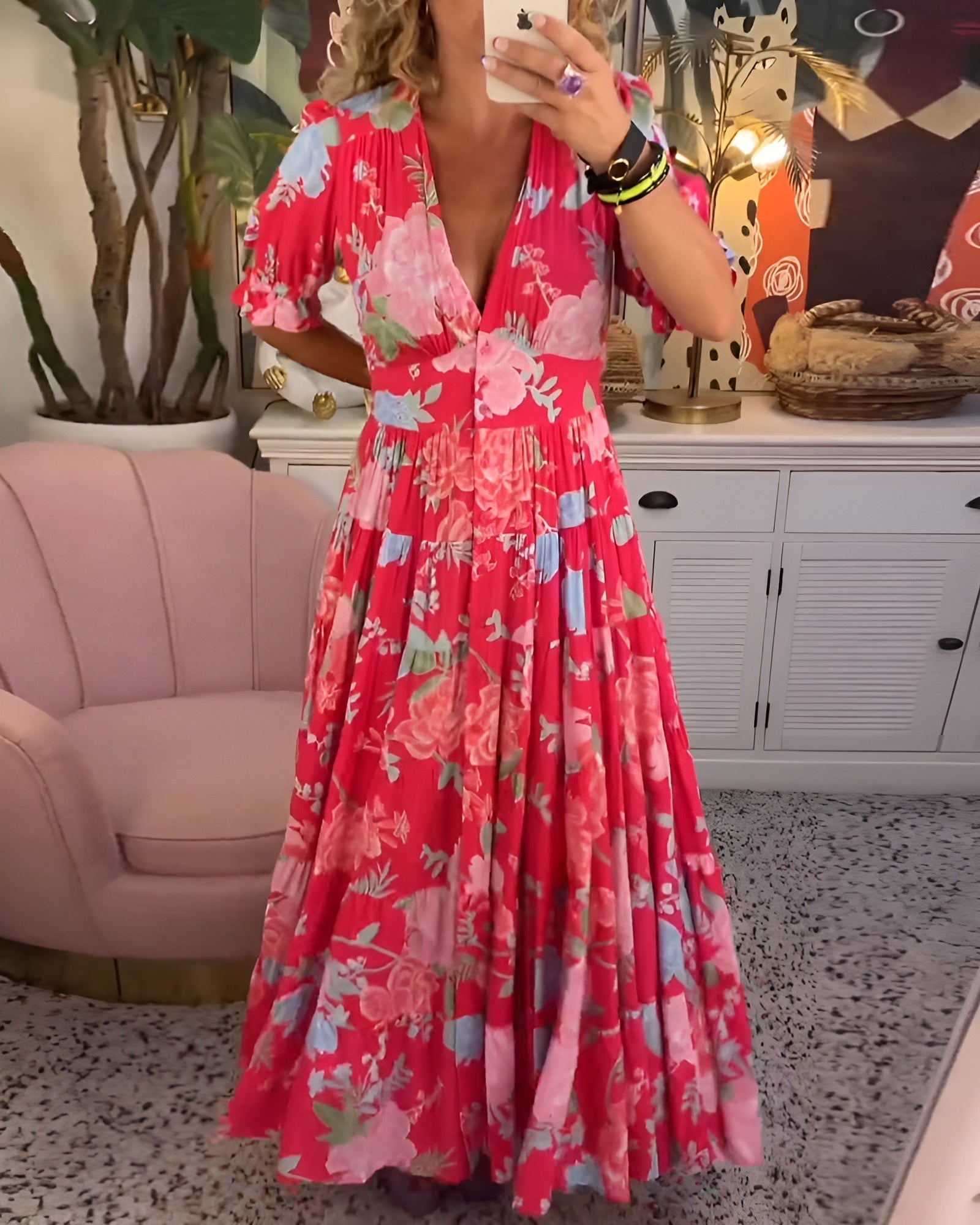 Carine™ | Cepli Çiçekli Elbise