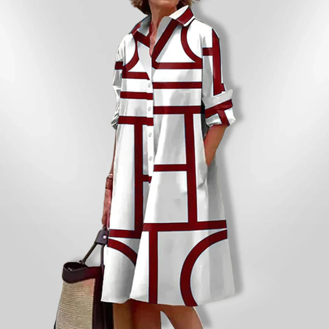 Helena  Geometrik Desenli Midi Elbise