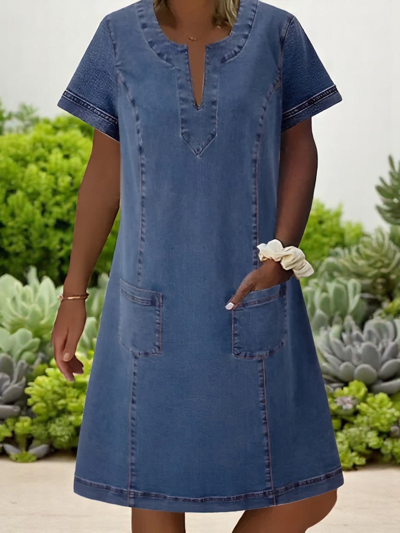 Margaret – Kısa Kollu Denim Tarzı Elbise