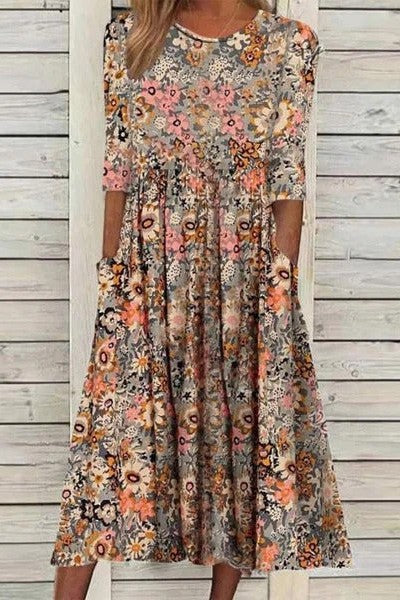 Colleen – Çiçek Motifli Midi Elbise