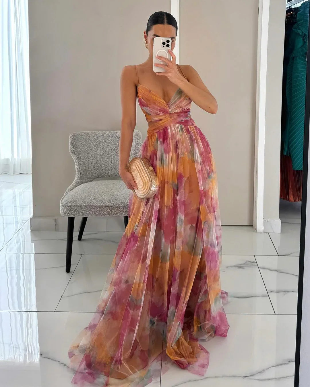 Carola - Çiçek desenli büyüleyici maksi elbise